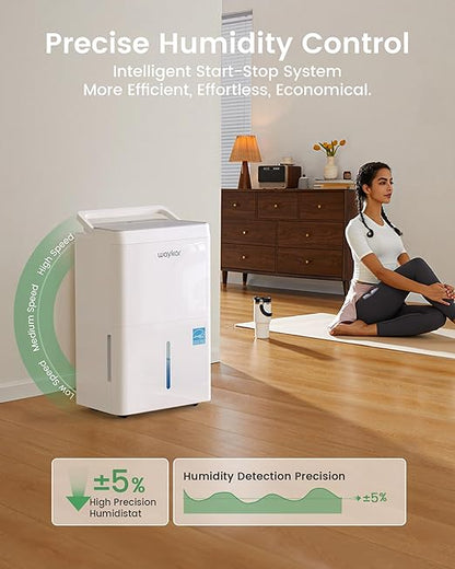 Waykar 5000 Sq.Ft 2025 Energy Star Dehumidifier for Home, Basement, Bedroom, Bathroom, Max 80 Pint/D(Standard 63 Pint/D) with Drain Hose&Water Tank, Ultra Quiet(40 dB), Intelligent Humidity Adjustment
