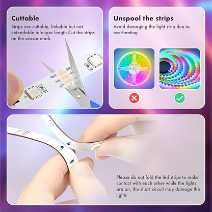 ATHONO 65.6ft Led Lights for Bedroom Music Sync Color Changing Led Strip Lights IC+RGB with Remote App Control Led Strip, Led Lights for Room Home Kitchen Decor Party