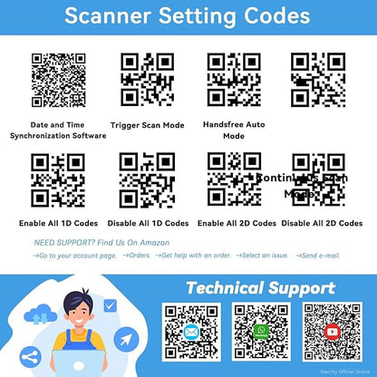 Alacrity Upgraded 2D Industrial Barcode Scanner with Wireless Charging Stand, 1968 Feet Transmission Distance 433Mhz Wireless & Bluetooth 2in1 Barcode Reader, Shock Dust Proof Hands Free, Orange