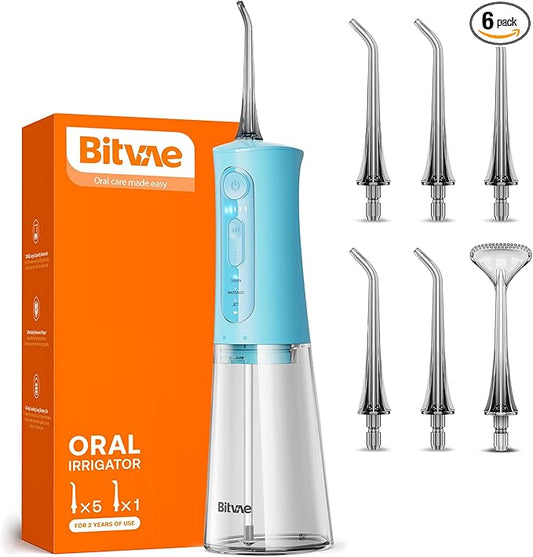 Bitvae Water Dental Flosser Teeth Picks, Cordless Portable Oral Irrigator, Powerful and Rechargeable Oral Irrigator, Brace Care, IPX7 Waterproof Water Dental Picks for Cleaning, Sky Blue