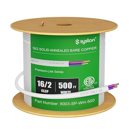 Syston Cable Technology 16/2 LED Lighting Dimmer Dimming Luminaire Control Wire Cable,16 AWG 2 Conductors Solid Bare Copper Unshielded Plenum Rated CMP CL3P FT6, for Ballast Wiring and Connection