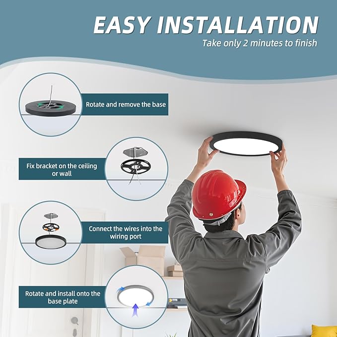 TOPELER Black LED Flush Mount Ceiling Light, 12inch Dimmable Round Ceiling Light, 28W 2400Lm, 5CCT Selectable Low Profile Slim Flat Panel Lights for Kitchen, Bedroom, Laundry, ETL & FCC Listed