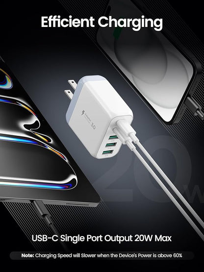 USB C Charger Block, Type C Charger Fast Charging,Total 50W 5-Port USB Wall Chargers Multiport Type C Charging Block Cube for iPhone 16 15 14 13 12 11 Pro Max XS, iPad, Samsung & More-White
