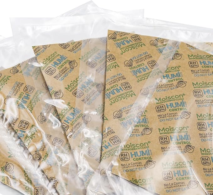 Wisesorb Size 67 62% Two-Way Humidity Control Packs for Storing 1 lb, 67 Gram 15 Pack Moisture Control Packets Individually Wrapped, Humidifier Packs for Storage Containers