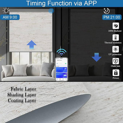 COOLWINDS Motorized Blinds with Remote Cordless Automatic Motorized Shades Custom Blinds for Windows Smart Curtains Compatible with Alexa Google Home(Blackout Linen Sandy Beach,W29 x H72in)