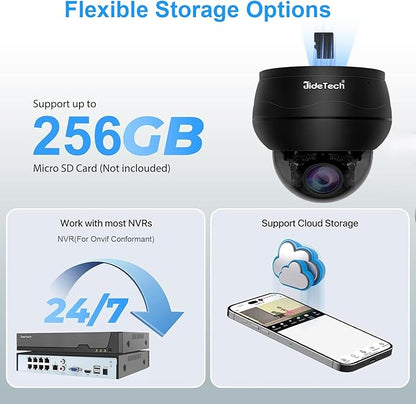 JideTech 10X Hybrid Zoom 4K 8MP Outdoor PTZ IP PoE Dome Camera Indoor, Auto Tracking, Human/Vehicle Detection,Pan Tilt Security Camera with 65ft IR Night Vision, 24/7 Recording, IP66, for Onvif NVR
