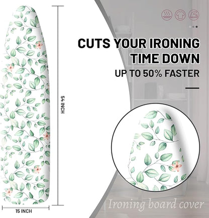 Extra Thick Ironing Board Cover and Pad, 15x54 Ironing Board Cover, Resist Scorching and Staining,Elastic Edges,Sage Green Spring Summer Eucalyptus