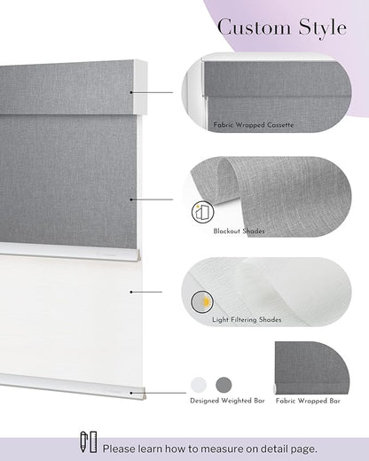 Graywind Motorized Dual Shades for Windows Smart Double Blinds Blackout and Light Filtering Motorized Blinds with Remote Alexa Google Control Day Night Shades, Custom Size (Blackout Light Grey)