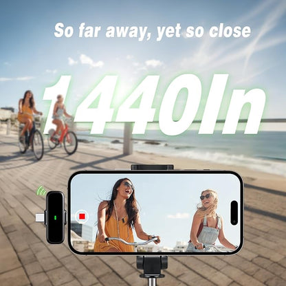 BKIY Wireless Lavalier Microphone for iPhone/Android - Dual Mini Noise Canceling Mic with Charging Case(30H), USB-C/Lightning Clip-on Microphone for Video Recording Streaming Podcast Vlogging(Black)