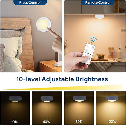 Yiliaw 6 Pack LED Puck Lights Remote Control 16 Color Changeable Under Cabinet Lights, Battery Operated Lights Night Light with Dimmer & Timmer for Closet Bedroom Kitchen, White
