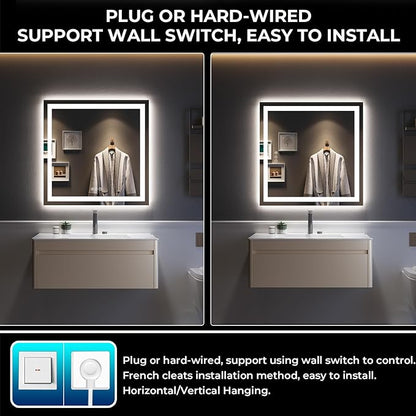 YEELAIT 36x36 Inch LED Bathroom Mirror with Lights Front and Backlit Lighted Vanity Mirror for Bathroom Wall with 3 Colors Dimmable Anti-Fog Memory Shatter-Proof IP54 Waterproof Horizontal/Vertical