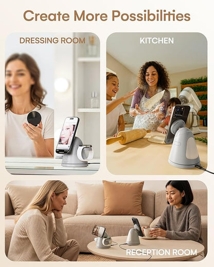 ZEEHOO 4 in 1 Wireless Charging Station for Apple,Mag-Safe Charger&Dimmable Light,Qi2 15W Rotating Fast Wireless Charger for iPhone 16,15,14,13,12&Pixel 10&iWatch&Samsung Watch&AirPods(30W Adapter)