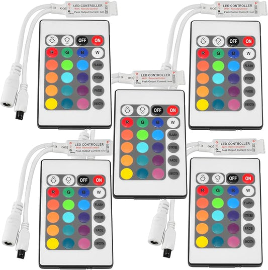 ABI Inline IR Controller with 24 Key Remote for 12V RGB LED Strip Light (5-Pack)