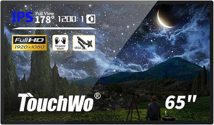 TouchWo 65-inch Interactive Touchscreen Monitor, Electronic Whiteboard Touch Screen with 4K Display, Smart Board for Home Office and Classroom, Bundled Android 14, RAM 8G & ROM 128G