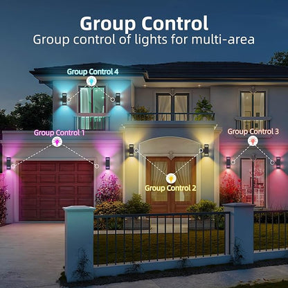 Zinola Outdoor Smart Wall Lights 2 Pack, Aluminum Exterior Lighting Fixtures Dusk to Dawn Color Changing Outdoor Lights with Matte Black Finish for Outside Decor, DIY Lighting Effects