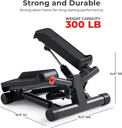 Sunny Health & Fitness Mini Stepper for Exercise at Home, Stair Step Workout Machine with Resistance Band and Over 300lb Weight Capacity, Optional Twist Motion and Free SunnyFit App Connection