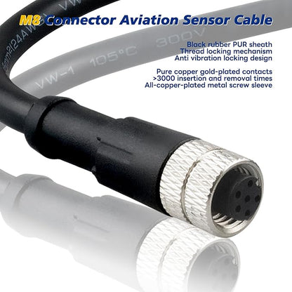 Lonlonty M8 Cable 6 Pin 6.5Ft/2M Female A Coding Circular Connector Cable Shielded IP67 Waterproof Single End Cable A Code