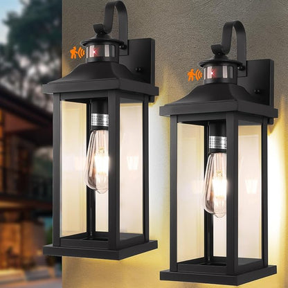 Roravilila 18 Inch Motion Sensor Outdoor Lights 2-Pack, Large Black Dusk to Dawn Outdoor Porch Lights for House IP65 Waterproof Exterior Lighting Fixtures for Front Door Garage Lantern Sconces