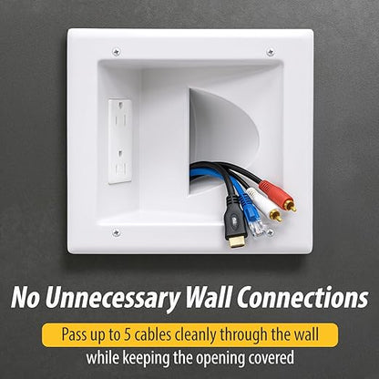 DATA COMM Electronic 45-0031-WH Recessed Low Voltage Media Wall Plate w/ Built-In Duplex Receptacle Outlet, Cable Management - Elevate Your Home Entertainment w/ Stylish White Panel