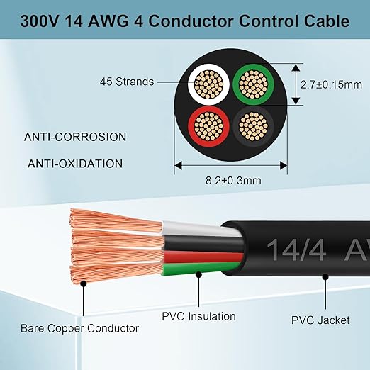 MOOKEERF 14/4 AWG Mini-Split Cable - 10FT 14 AWG 4 Conductor Control Cable 300V Stranded Oxygen-Free Pure Copper Wire for Mini Split Air Conditioner,Heat Pump,HVAC Systems and Speaker Systems