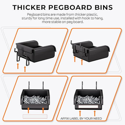 INCLY 220PCS Extra Thick 1/4" Pegboard Accessories Organizer Kit, Heavy Duty Black Pegboard Hooks with Bins and Peg Lock, Peg Board Hooks Assortment for Garage Wall Attachments Hanging Tools