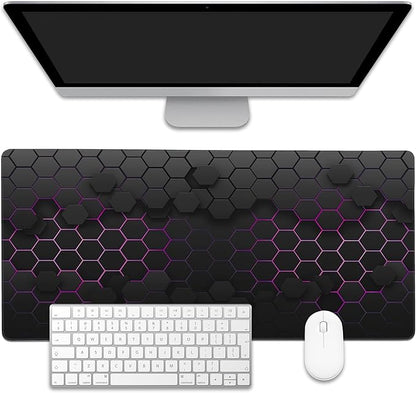 EOBKLAX Grid with Purple Light Large Gaming Mouse Pad,Waterproof Desk Mat for Desktop,Non-Slip Rubber Base Mousepad with Stitched Edges for Laptop Office and Home 35.4X15.7 Inch