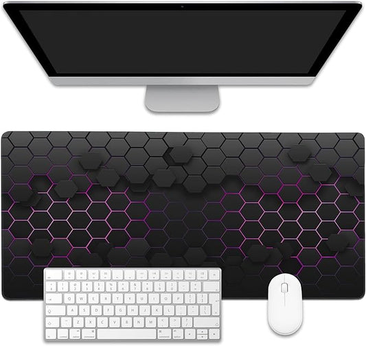EOBKLAX Grid with Purple Light Large Gaming Mouse Pad,Waterproof Desk Mat for Desktop,Non-Slip Rubber Base Mousepad with Stitched Edges for Laptop Office and Home 35.4X15.7 Inch