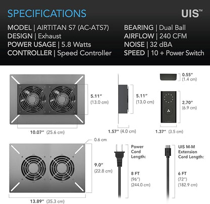 AC Infinity AIRTITAN S7, Ventilation Fan 12" with Speed Controller, IP-55 Rated for Crawl Space, Basement, Garage, Attic, Shed, Hydroponics, Grow Tents