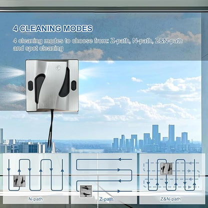 RSSIDOL Window Cleaning Robot 6000Pa Suction Power Window Cleaner Robot with 4 Water Spray Intelligent Cleaning with App Control, Perfect for High-Rise Windows, Tiles and Glass Doors