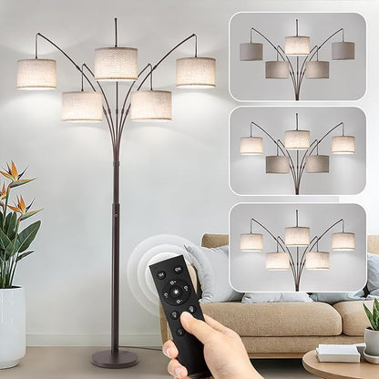 Fansdrick Dimmable Floor Lamp - Arc Floor Lamps for Living Room, 4000LM Super Bright Modern Tall Standing Lamp with Black Shades & Heavy Base, Mid Century Tree Floor Lamp for Bedroom Office