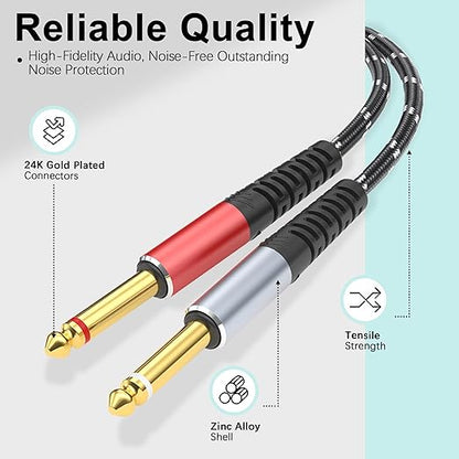 Lightning to Dual 6.35mm 1/4" TS Mono Stereo Y-Cable Splitter,3 in 1 to Dual 1/4-inch Audio Cable, Compatible with smartphones, computers, phones/Pads Amplifiers,speakers,headphones,mixing consoles