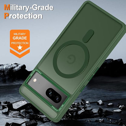 Magnetic for Google Pixel 7 Case, [Military Grade Drop Protection] [Compatible with MagSafe] Shockproof Slim Translucent Matte Anti-Slip for Women Girls Men Case, Forest Green