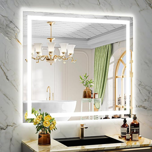 YEELAIT 40x36 Inch LED Bathroom Mirror with Lights Front and Backlit Lighted Vanity Mirror for Bathroom Wall with 3 Colors Dimmable Anti-Fog Memory Shatter-Proof IP54 Waterproof Horizontal/Vertical
