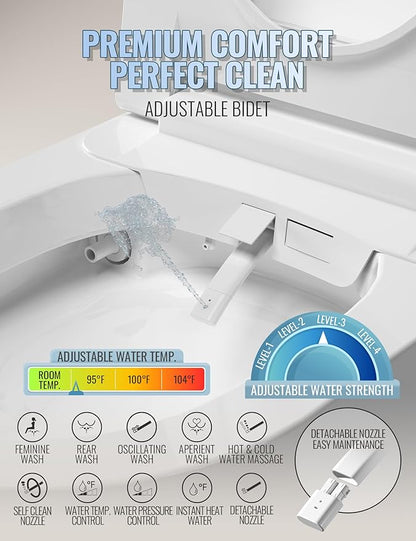 Luoware Smart Toilet with Bidet Built in, Auto Open/Close, Foam Shield, Foot Sensing Operation, Built-in Tank & Pump-Assisted Auto Flush, Wider Heated Seat, Luxury One Piece Elongated Bidet Toilet