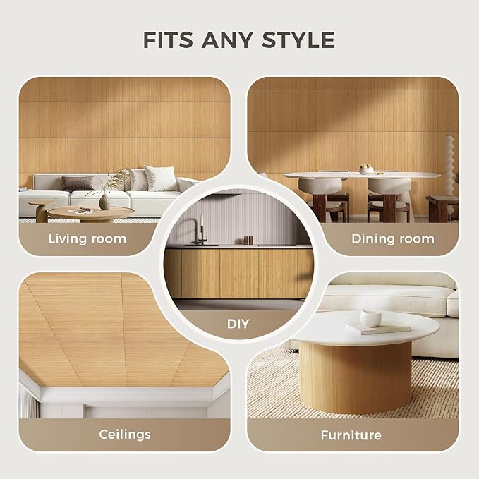 OUZUGIE 2 Pack 96x24 Inch Natural Bamboo Wall Panel – Twinned Carbides Pole Wrap Paneling for Walls, Ceilings, Cabinets, Furniture – Ideal for Bedroom, Living Room & Office DIY Decor