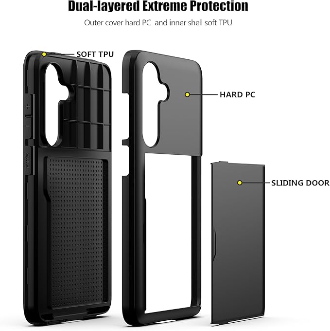 Nvollnoe for Samsung Galaxy S25 Case with Card Holder Dual Layer Heavy Duty Protective Case Hidden Card Slot Slim Wallet Cover for Samsung S25 6.2''(Black)