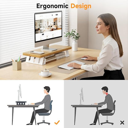 NestNeat Monitor Stand - 24 Inch Wood Monitor Stand Riser, 220 Pounds Load Capacity Desk Monitor Riser for Laptop/PC/Printer, Desktop Stands Organizer for Home Office