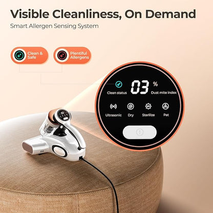 JIGOO J300 Lite Mattress Vacuum Cleaner，500W Bed Vacuum Cleaner with Dust Sensor with 253.7nm UV-C Light，Ultrasonic and High Heating Multifunctional Handheld Vacuums for Bed, Sofa, Couch （Corded）