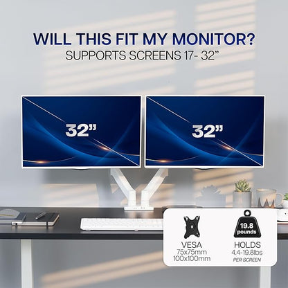 VIVO Dual Monitor up to 32 inches and 19.8 lbs per Screen, Mechanical Arm Desk Mount, Articulating Counterbalance, VESA Stand, Classic, White STAND-V002OW