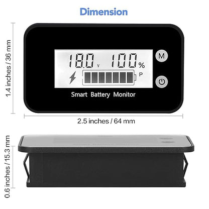 SUPNOVA Waterproof Battery Monitor with Bracket 7-100V,Car Motorcycle Golf cart Meter Digital Battery Capacity Remaining Capacity Percentage Tester with Buzzer Alarm and Temperature (White)