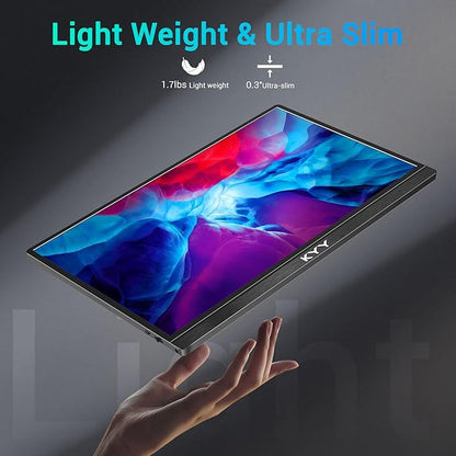 KYY Portable Monitor 15.6'' FHD 1080P USB C HDMI Gaming Monitor Ultra-Slim IPS Display w/Smart Cover & Speakers, Plug&Play, External Monitor for Laptop PC Phone Mac Xbox PS4