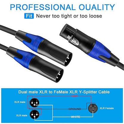 Seefeful (5FT) XLR Splitter Cable, 1 Female to 2 Male Patch Y Cable Balanced Microphone Splitter Cord Audio Adaptor