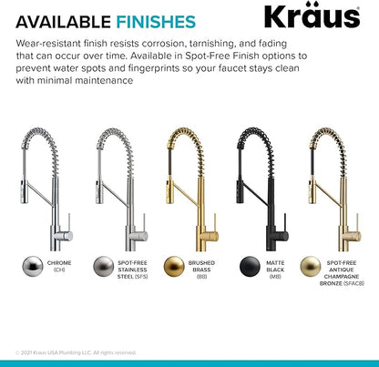 KRAUS Oletto Commercial Style Single Handle Pull Down Kitchen Faucet with QuickDock Top Mount Installation Assembly in Chrome, KPF-2631CH