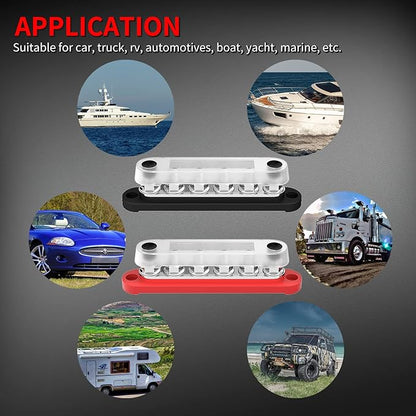 DAIERTEK 12V Bus Bar 6 x 5/16" (M8) Terminal Studs 12 Volt Power Distribution Block with Cover Battery Bus Bar 12V - 48V Positive & Negative for Automotive Car Boat Solar System