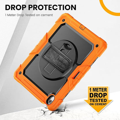 timecity for iPad Air 13 Inch Case M3 2025/ M2 2024, 360° Rotating Stand, Pencil Holder & Wireless Charging, Shockproof with Screen Protector & Shoulder Strap - for Designers & Professionals, Orange