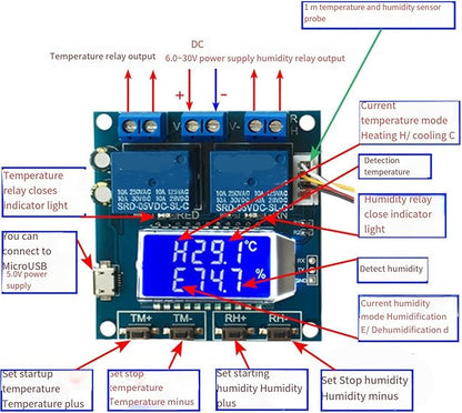 Double Output Digital Display Temperature Humidity Control Module Easy Read -20 to 60℃ Precisions Control Module Board Industrial Temperature Regulator