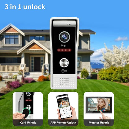 Video Doorbell Intercom System,7 Inches Touch Screen Video Doorbell Door Phone System,Support Remote Unlock, Dual-Way Intercom,Night Vision for Villa House Office Apartment (2-Camera + 2-Monitor)