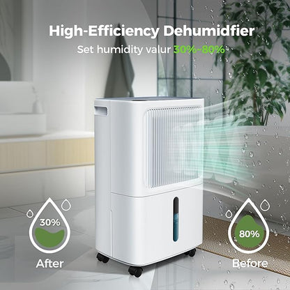 2,500 Sq.Ft Dehumidifier for Basement with Drain Hose, MAX 34 Pint Dehumidifiers for Home with 3 Modes, Smart Humidity Control & Display, 24HR Timer, Auto Defrost for Large Room, Bathroom,Bedroom