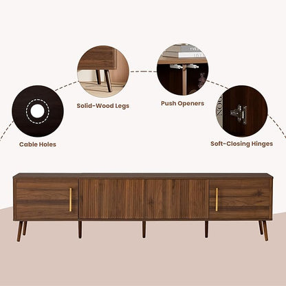 Merax Mid Century 78" TV Stand, Modern Fluted Entertainment Center for TVs up to 85", Media Console with 4 Storage Cabinets for Living Room, Office
