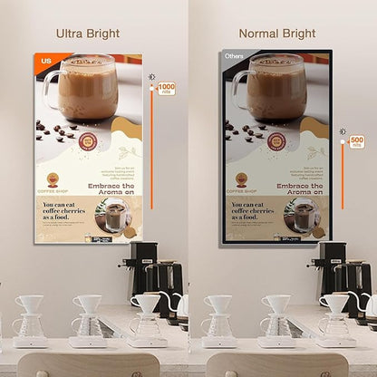 Canlarriz Digital Signage Display 50 inch Wall Mount Digital Menu Board for Restaurants and Stores Advertising Screen 1000 nits Ultra-High Brightness 4K UHD Free Web Content Editor Android 4GB + 32GB